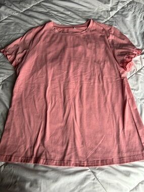 Classic Crewneck Short Ruffle Sleeve Top - Pink M